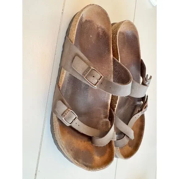 Birkenstock Women’s Brown Leather Thong Sandals Size 9 Boho Comfort Cork Footbed - Picture 3 of 6